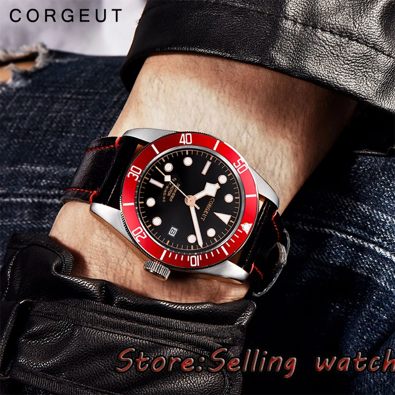 41mm corgeut black sterile dial red bezel Sapphire Glass miyota automatic mens Watch 41mm corgeut black sterile dial red bezel Sapphire Glass miyota automatic mens Watch