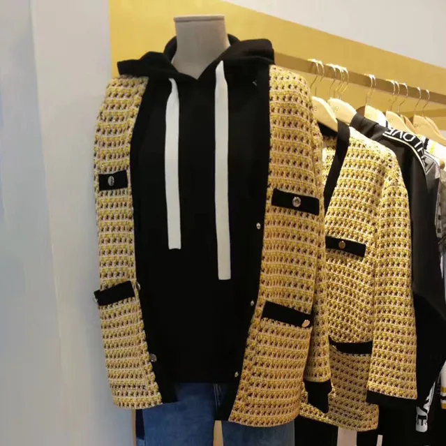 

Spring 2019 New Collision Splicing Medium and Long-style Small Fragrance Clothes Turn-down Collar Single Breasted Women Jacket