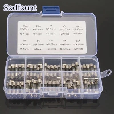 

100pcs/lot Set Kit 5x20mm Fuse Assorted Kits DIY Quick Blow Glass Tube Fast-blow Glass Fuses 0.5A 1A 2A 3A 5A 8A 10A 15A 20A 30A