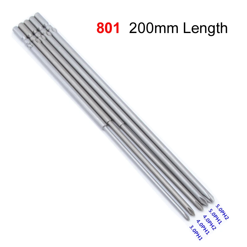 

5PCS/Set 801 Electric Screwdriver bits 200mm Length Round Shank Magnetic Phillips Cross Screwdriver Bits PH1 PH2 Tool Parts