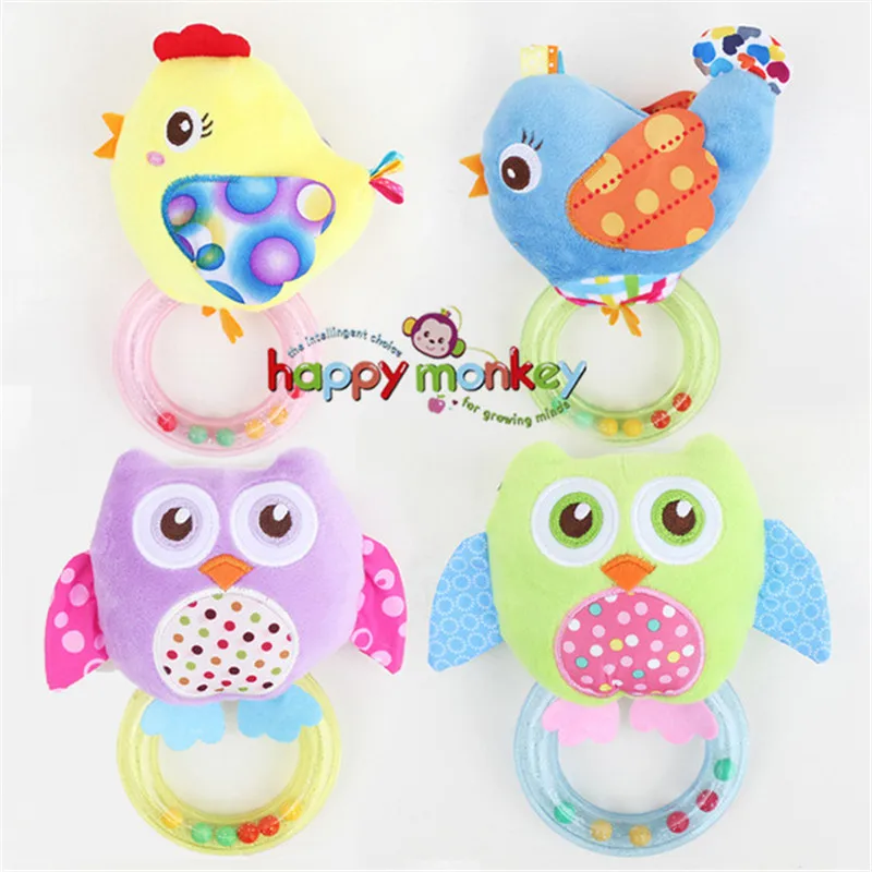 

2018 1Pcs Hot New new arrival kid infant baby duck dog owl baby toy rattle BIRD Chick rings hang for child gift plush stuffed