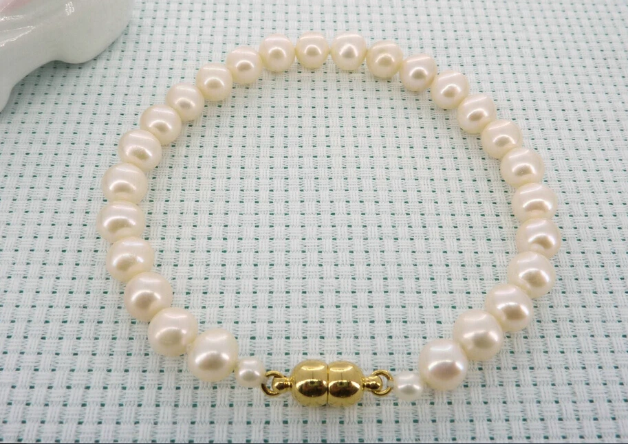 

shipping7mm white aaa grade akoya pearl bracelet 7" magnet clasp 5.25