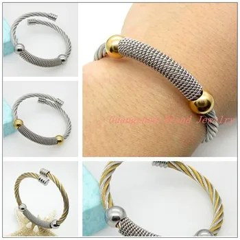 

Promotion Sale Silver Gold color Cable Wire Chain Womens Girls Cuff Bangle Stainless Steel Women's Men's Bracelet Jewelry