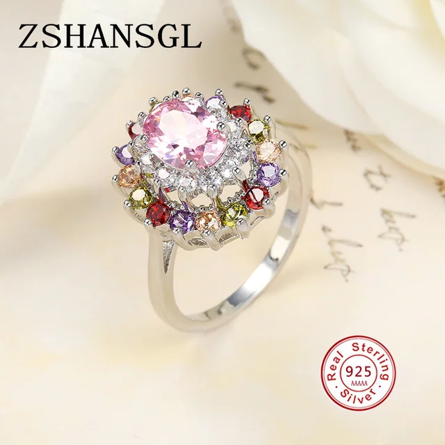 Romantic Ring Pave setting 5A Multicolor Zircon CZ 925 Sterling Sliver Wedding Band Rings set For Women Bridal bijoux