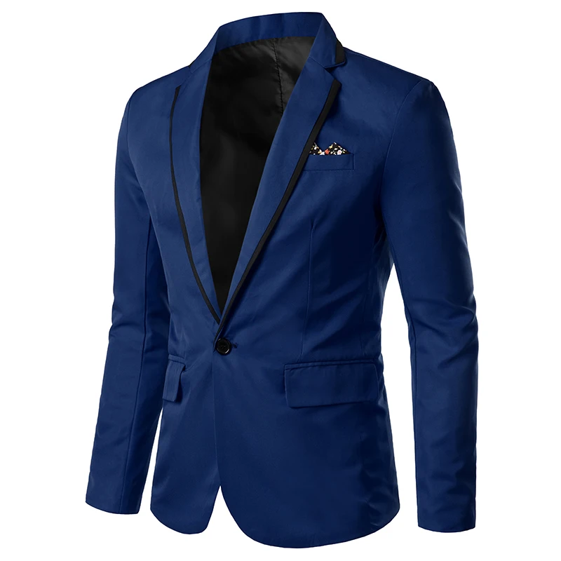 Осень, мужской пиджак, тренд, для официальных случаев, на одной пуговице, пиджак, высокое качество, на заказ, Повседневный, деловой пиджак - Цвет: Синий
