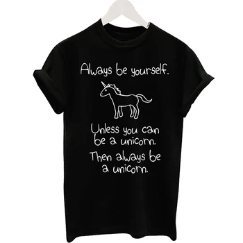 

2019 Black T-shirt Women Ladies Tops Unicorn Letter Print Casual Funny T Shirts Tee Shirt Femme Loose
