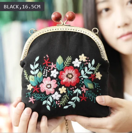 Легкая вышивка DIY цветы сумки кошелек сумочка, Набор для вышивки крестом для начинающих Рукоделие Шитье ремесло подарки другу - Цвет: black 16.5cm