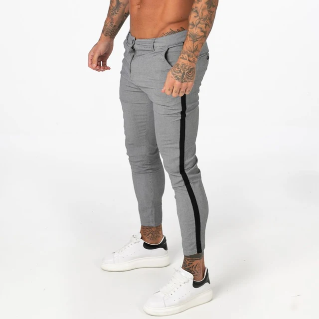 Gingtto Men Chino Pants Slim Fit Men Skinny Chino Pants Grey Plaid Tight  Fit Super Stretch Ankle Length Casual Pant W32 Zm354 - Casual Pants -  AliExpress