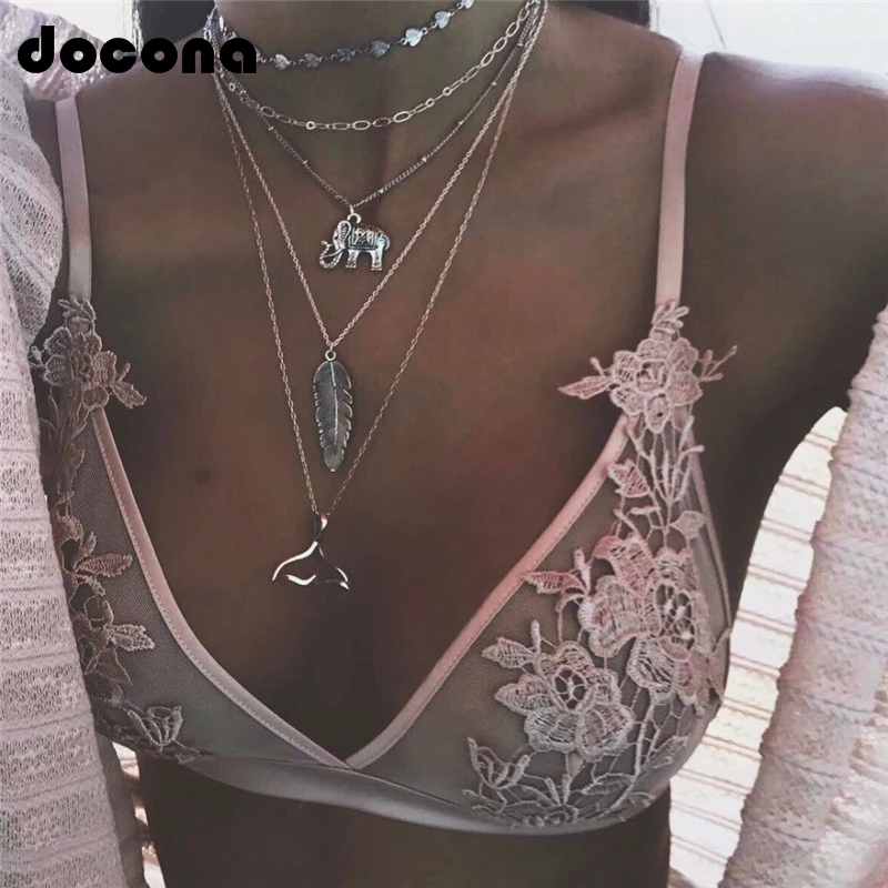 

Docona Fashion Boho Elephant Leaves Fishtail Necklaces & Pandents Silver Chain Women Layered Necklace Choker Collier Femme 5045