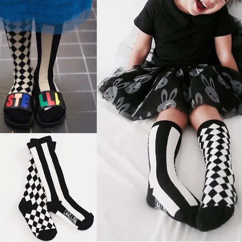 

1-6T New Kids Socks Toddlers Girls Plaid Striped Knee High Long Soft Cotton Lace baby Kids Socks Dropshipping