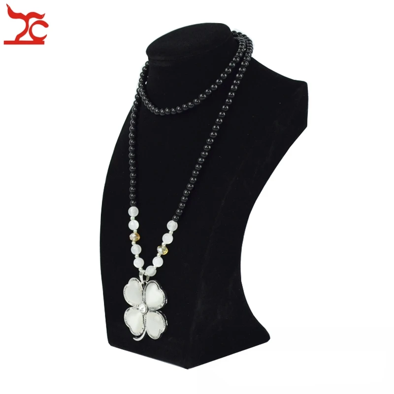 Retail Luxury Wooden Jewelry Display Mannequin Necklace Holder Bust Black Velvet Pendant Necklace Display Stand 24CM heigh
