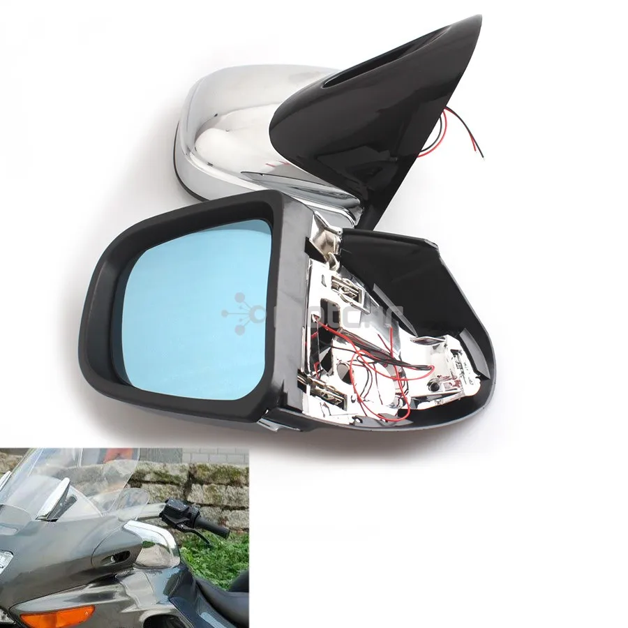 

1pair ABS Chrome+Black Motorcycle Rearview Side Mirrors + Amber LED Turn Signal Light For BMW K1200 LT K1200M 1999 2000-2008