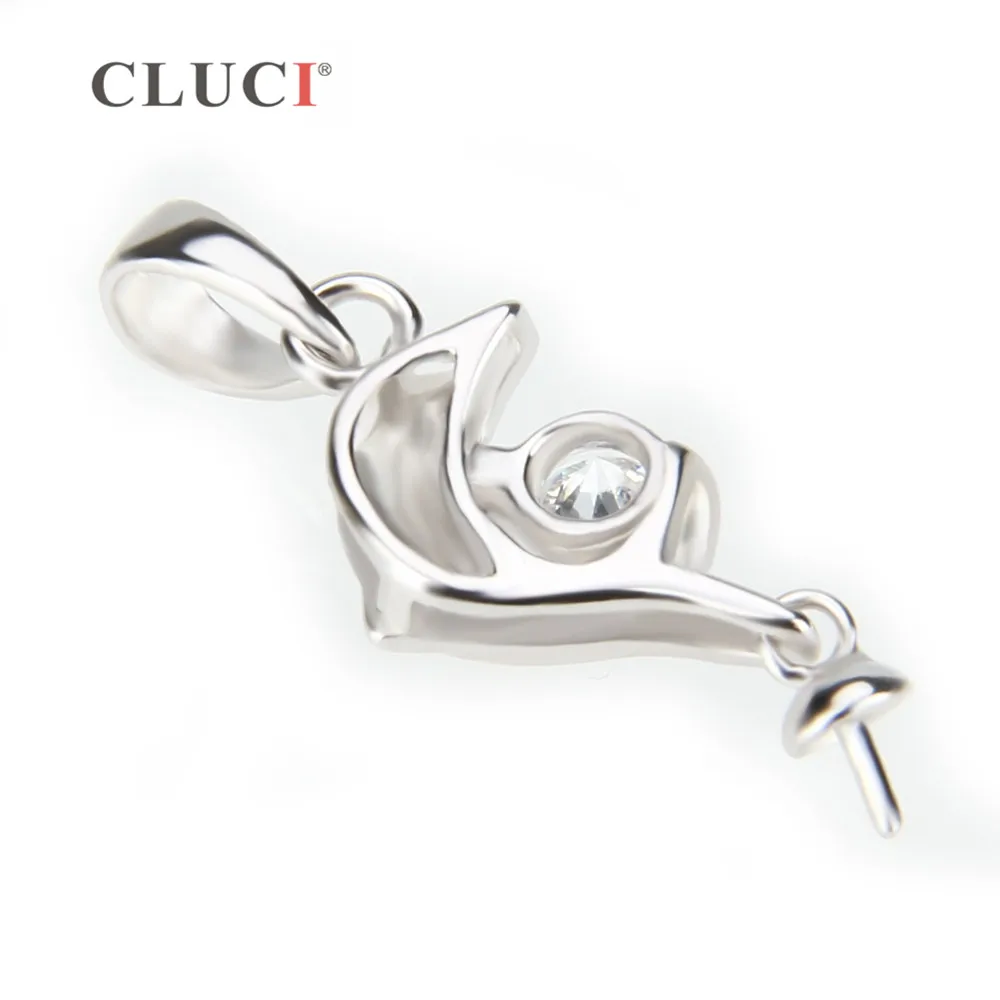 CLUCI 925 Sterling Silver Dolphin Shaped Pearl Pendant Mounting Jewelry Making Silver 925 Pendant for Necklace Jewelry SP001SB