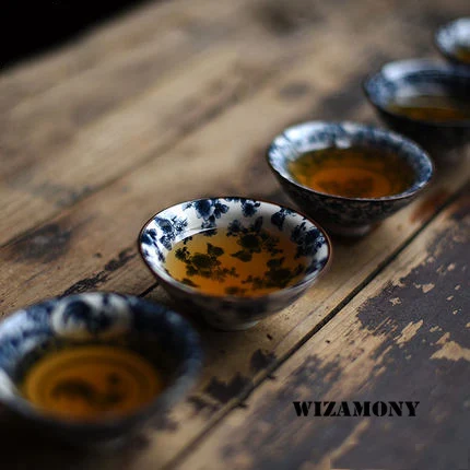 Чайная чаша WIZAMONY Bue и белая фарфоровая чайный сервиз керамическая кунг фу с
