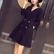 Элегантные новые модные женские платья костюмы уличные длинные двубортные пальто с v-образным вырезом Темперамент высокая талия тонкие платья костюмы