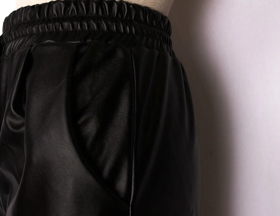 Women's Black Faux Leather Joggers: Loose-Fit Hip Hop Streetwear Harem Pants image 6