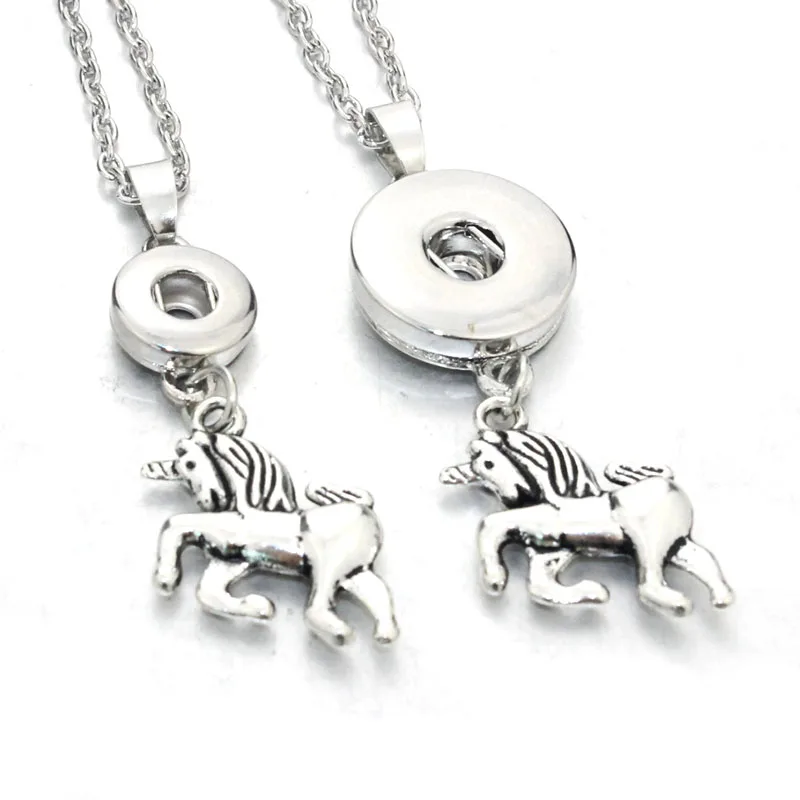 

12mm 18mm Snap Button Horse Pendant 60CM Necklace Charms Fashion Rhinestones Snaps Button DIY Jewelry Gift For Women 1398