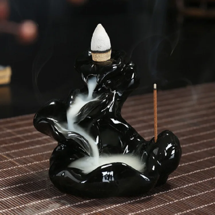 

T Ceramic Incense Burner Somking Backflow Cone Cense Holder Home Decor Aromatherapy Stove Ornaments Buddhist Living Room Burner