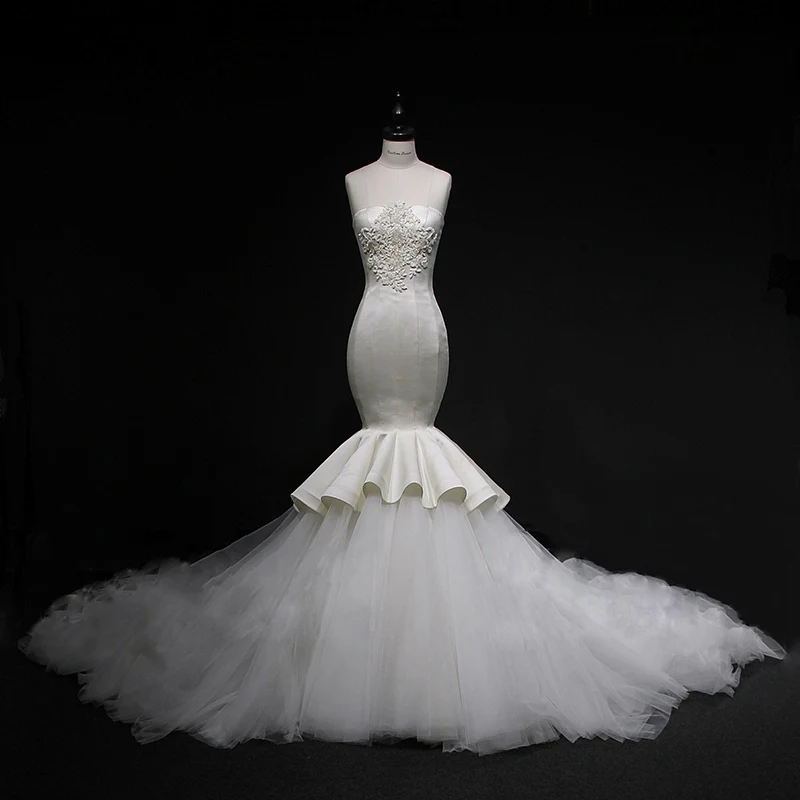 Luxe Real Afbeelding Mermaid Trouwjurk Strapless Kristallen Parels Lange Trouwjurk Grote Rok Bridal Trouwjurk Luxe Real Afbeelding Mermaid Trouwjurk Strapless Kristallen Parels Lange Trouwjurk Grote Rok Bridal Trouwjurk