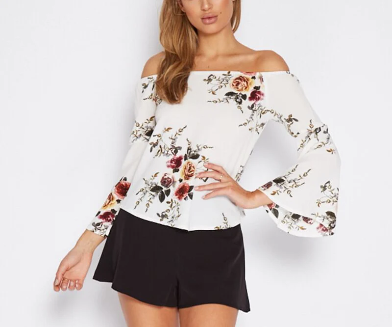 Gladiolus Off Shoulder Summer Blouse Women Flare Sleeve Floral Print Loose Shirt Women 2019 Spring Sexy Womens Tops And Blouses (15)