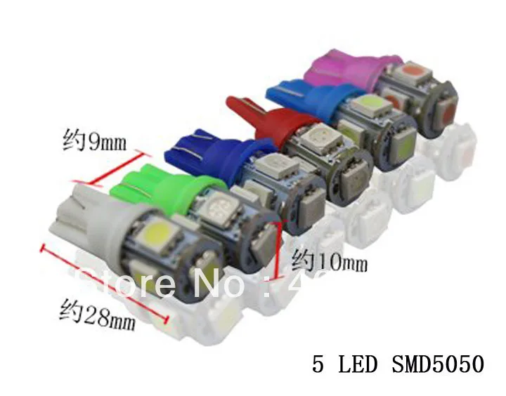 Оптовая Продажа 1000 шт. 5050 SMD 5LED Лампочки Клин Интерьер световая индикация белый светодиод T10 Автомобиля 12 В лампа T10 LED синий