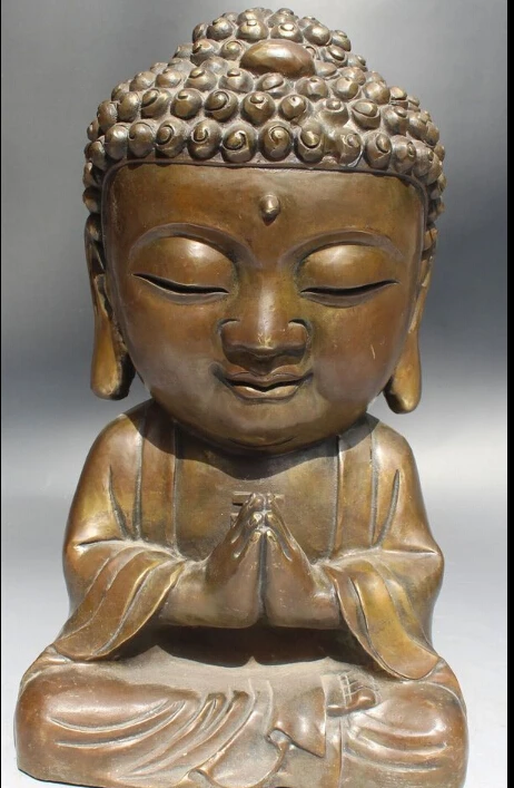 

11.5" Tibet Buddhism Pure Bronze Shakyamuni Sakyamuni Amitabha Buddha Statue