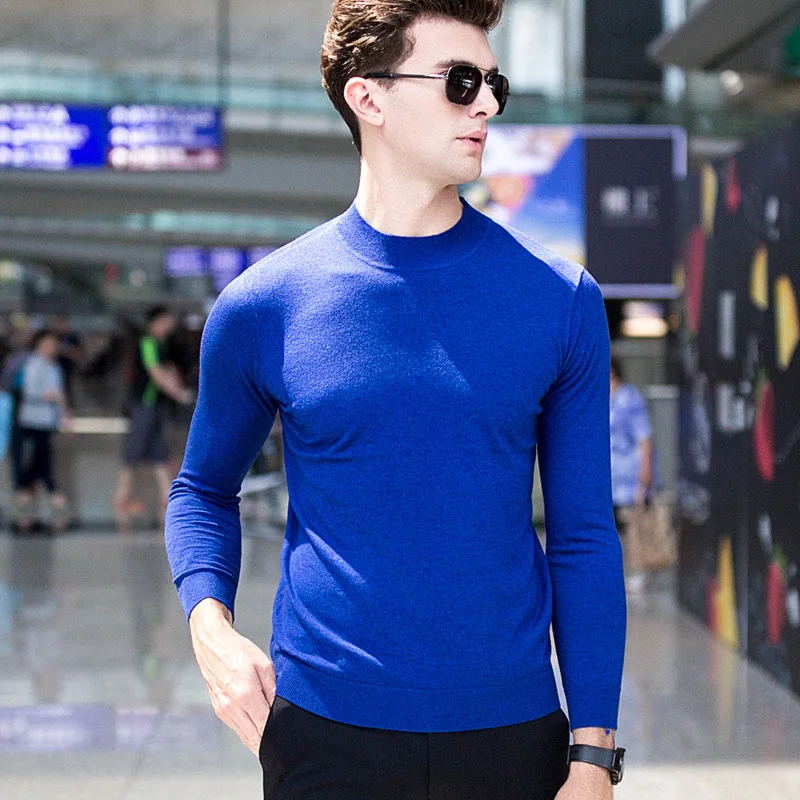 ^*Best Offers MRMT 2019 Brand Autumn Men's Semi-high Collar Knitted Sweater Thin Pure Color Middle Collar for Male Pullover Woolen Sweater
