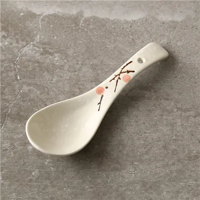 Japanese Handpainting Plum Ceramic Spoon Snowflake Glaze Porcelain Soup Spoon Floral Coffee Milk Stirring Spoon Tableware Red