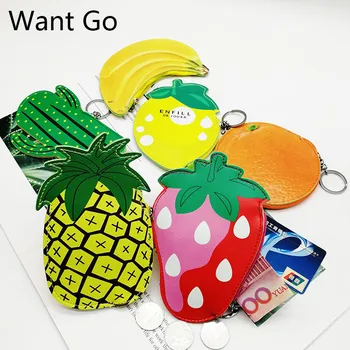

Want Go Cute Mini Fruit Cartoon Children Coin Purse Keychain Small Pouch Zipper Key Bag Lady Leather Wallets Female Mini Purse