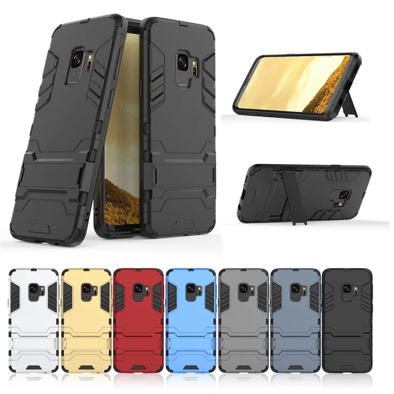 

PC+Silicone Anti Shock Proof Iron Man Kickstand Case Cover Skin Shell Coque Funda for Samsung Galaxy S7 Edge S8 S9 Plus Note 8 9
