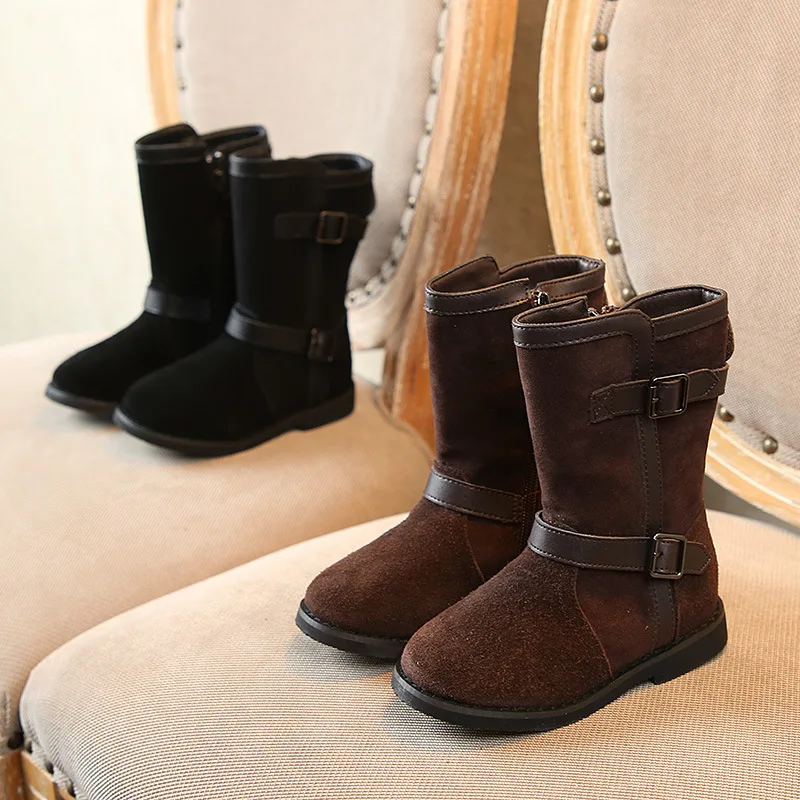 

Girls Boots New Winter Fashion Knight Snow Boots Kids Soft Sneakers Child Snow Boots British Style Gunuine Leather Children Boot