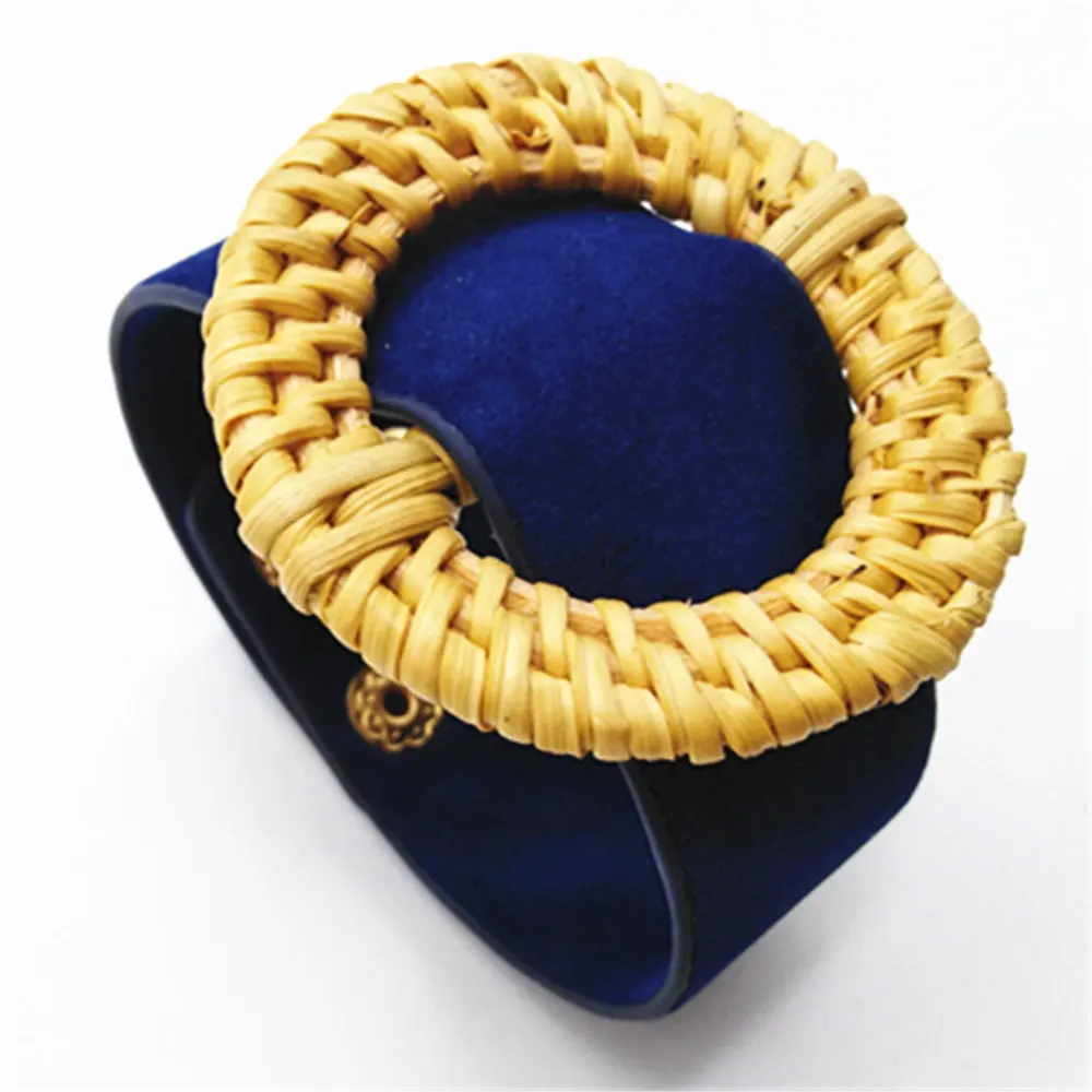 Черный большой ротанговый круг этнический модный синий красный широкий из искусственной кожи браслеты женские модные манжеты браслет женские ювелирные изделия геометрические