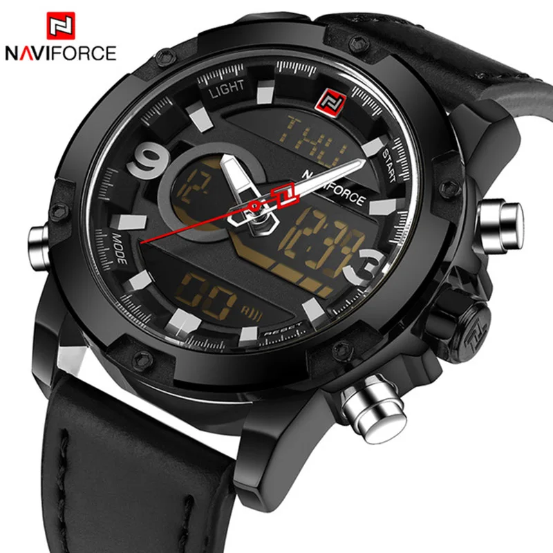 

NAVIFORCE Top Brand Luxury Men LED Sports Watches Men's Army Military Leather Strap Wrist Watch Quartz Clock Relogio Masculino