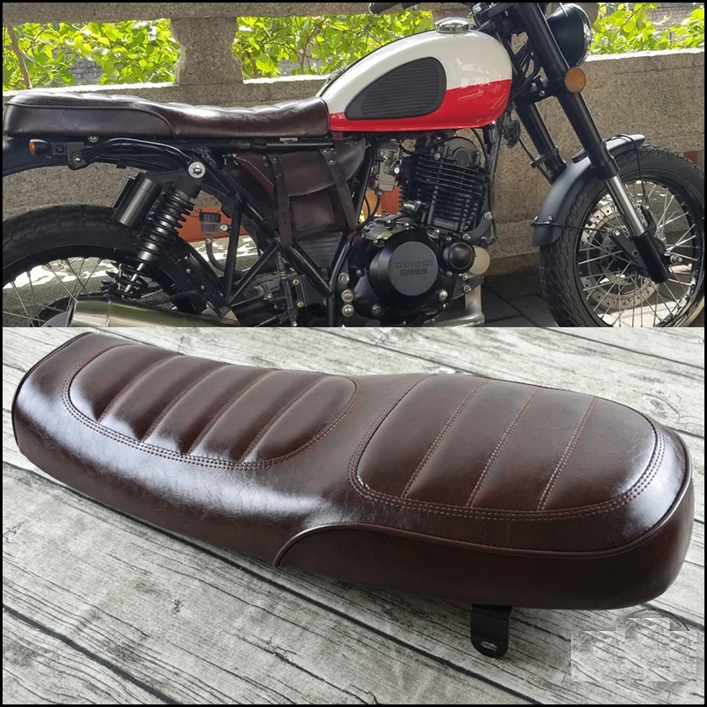 Brown Senyar Motorcycle Cafe Racer Saddle,63cm Refit Hump Vintage Cushion Saddle Universal for Retro Cafe Modification 