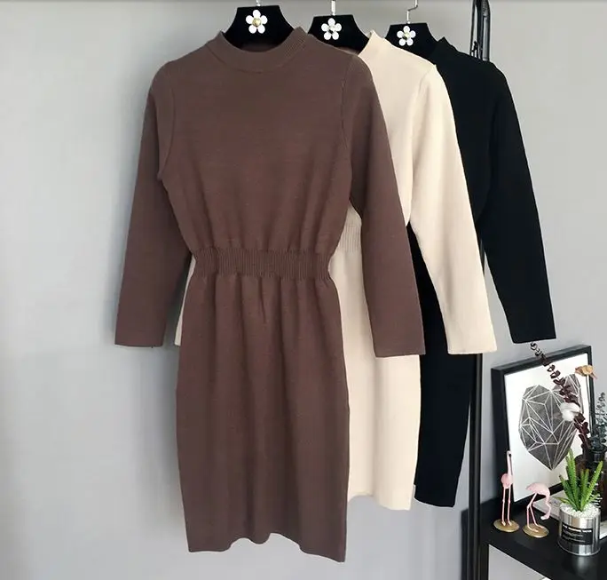 

Women Casual Dress 2017 France Brand Designers Design Women Winter Wear Elegant Brown Black Knitting Sweater Dress