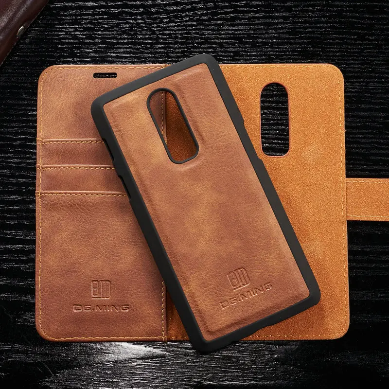 Винтажный кожаный чехол кошелек DG.MING с откидной крышкой для OnePlus 6 2 в 1