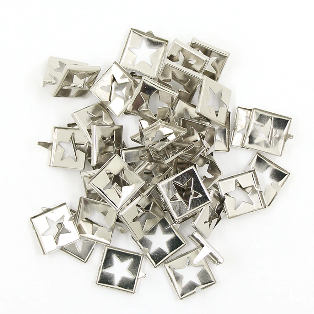 100Pcs Metal Studs Square Five-Pointed Star Rivets Silver 2 Claws Rivet Spots Spikes for Shoes Clothes Bags Belt PunkAccessories