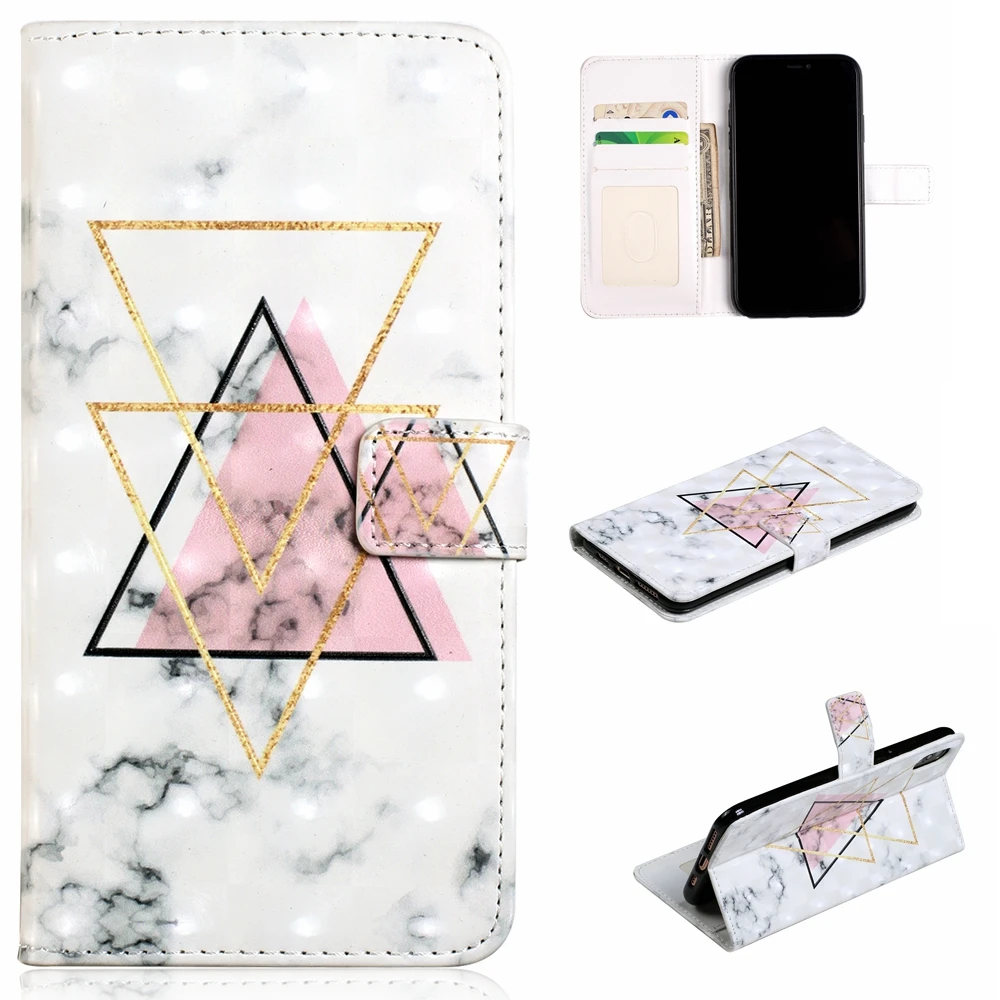 

For iPhone X XR XS Max 5 5S 6 6S 7 8 Plus Geometry Fashion Colorful Marble Wallet Leather Case Flip Stand Mobile Phone Bag