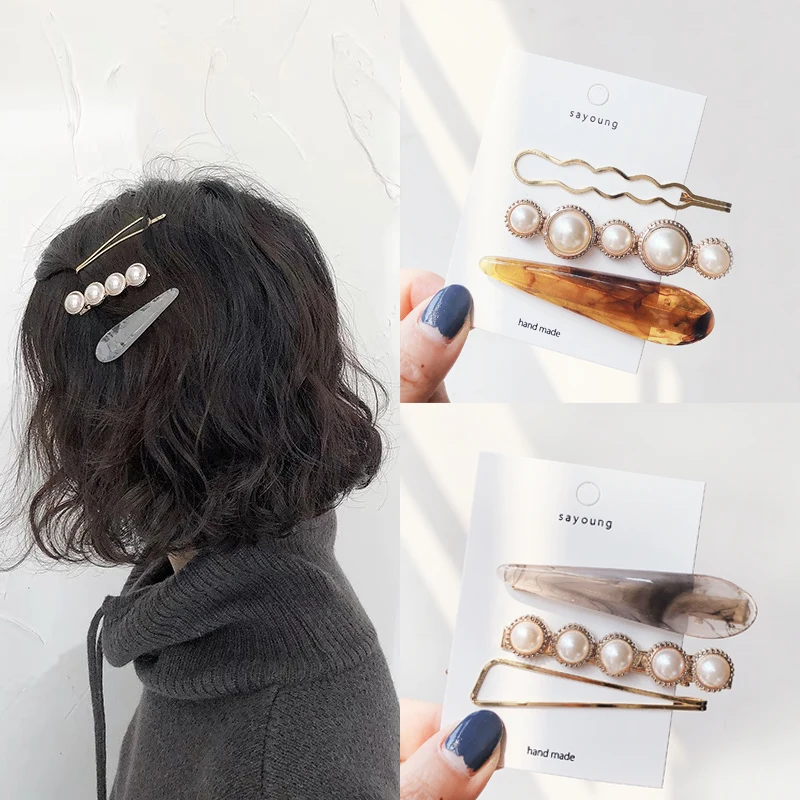 

Set combination INS net red Pearl side hair clip female Korean temperament Liu Hai word CLIP retro elegant side CLIP