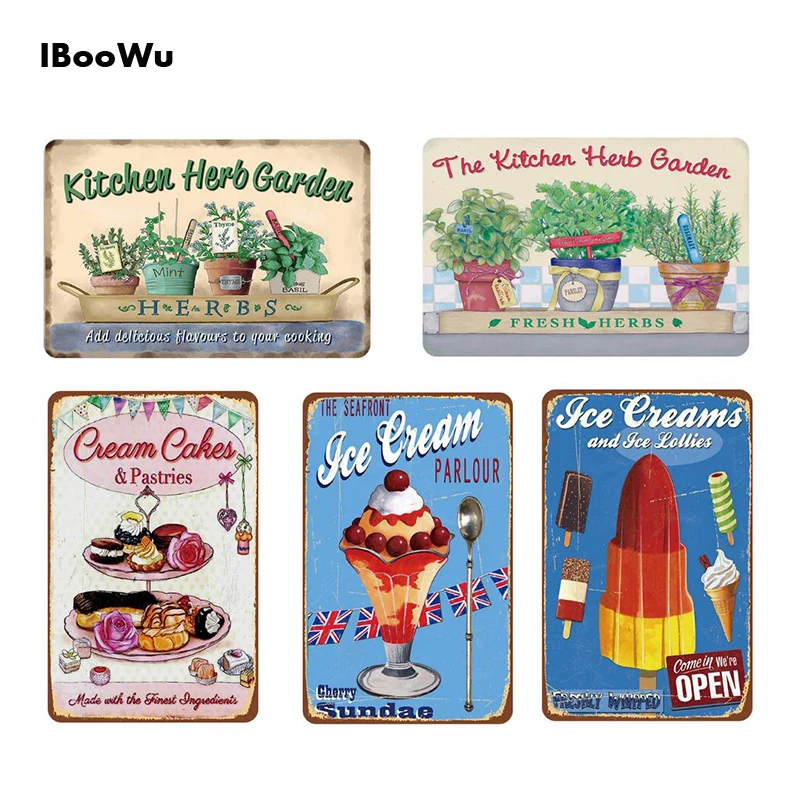 

20*30cm Ice Cream Retro Metal Poster Garden and Wall Art Decor For Bar Cake Candy Shop Vintage Metal Tin Signs