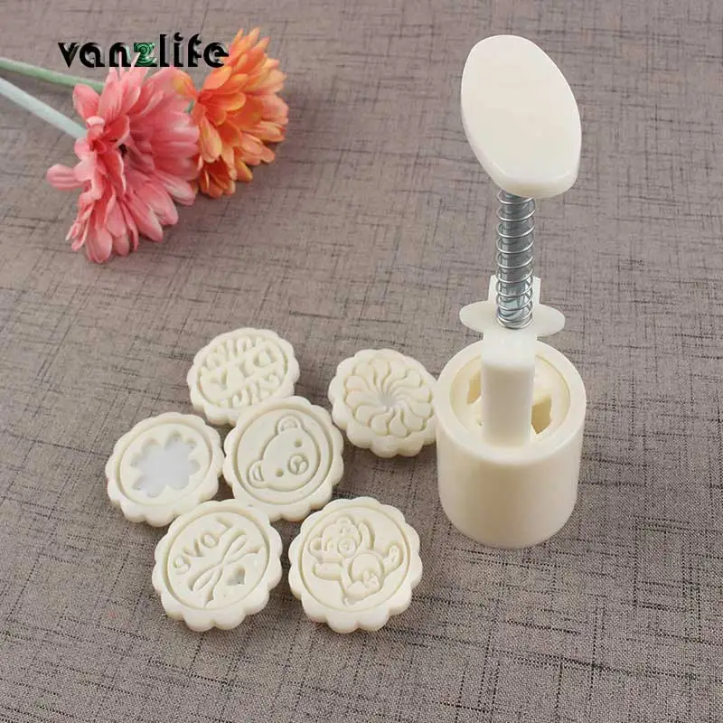 

vanzlife round moon cake mold baking method bakeware square 50 grams hand pressure snowy cookie mold