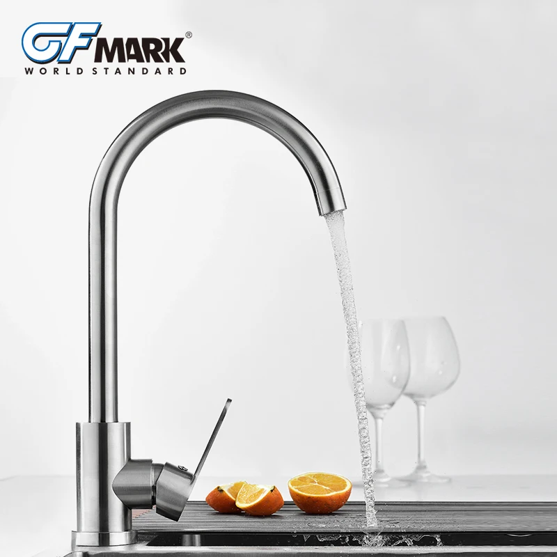 Hot Product  GFmark Kitchen Faucet Brushed Crane Sink Taps Home Improvement SUS304 Stainless Steel Water Mixer T