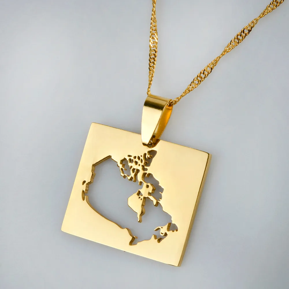 Map of Canada Gold Color Square Pendant Necklaces for Women Country