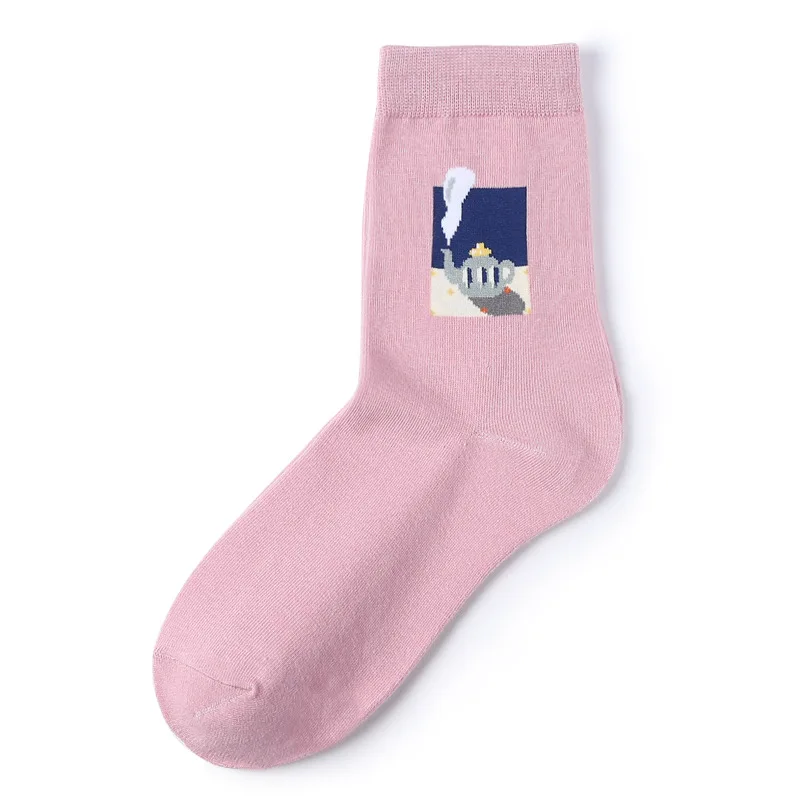 Носки женские осенние повседневные хлопковые носки с принтом Цветные Милые Модные женские длинные Повседневные Дышащие носки 1 пара - Цвет: Розовый