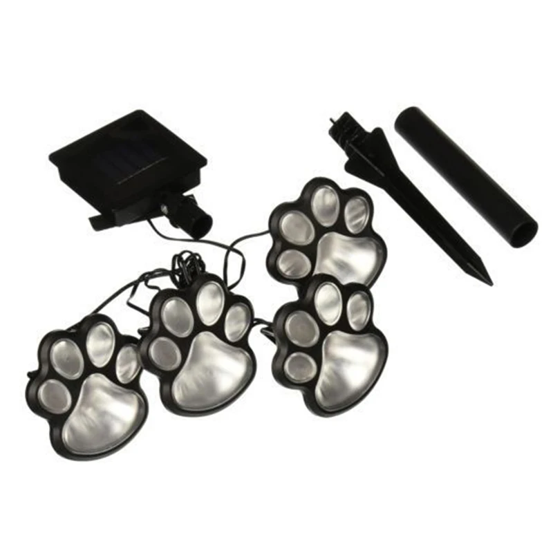 

1 set of 4 Solar animal paw LED lights Dog Cat Animal Paw Print Lights Garden Outdoor LED Path Lamp Auto On black&white plastic
