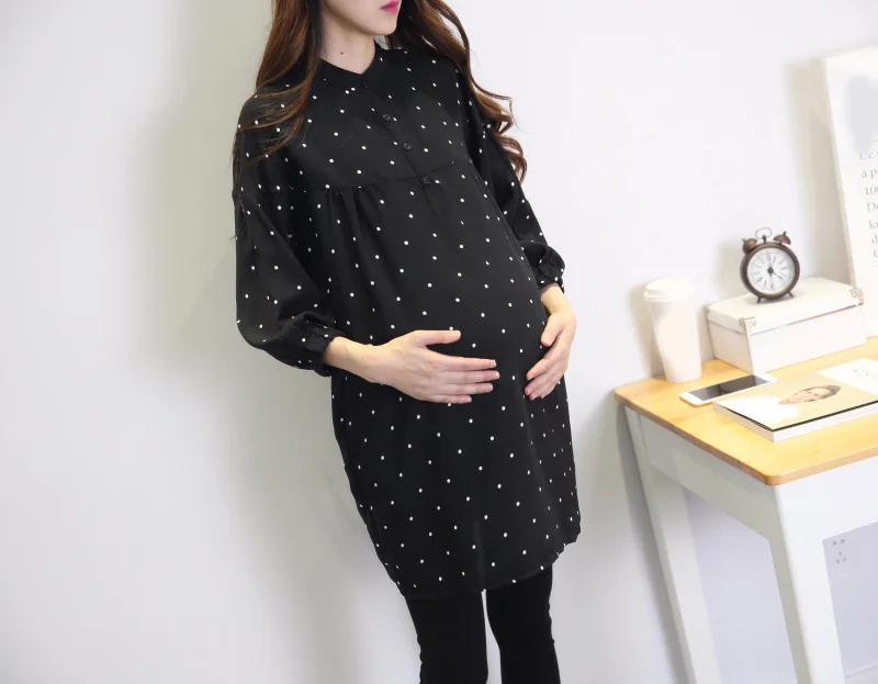 Новые весенние платья для беременных женщин, одежда размера плюс, Модное шифоновое свободное платье в горошек для беременных, элегантное платье BC1439