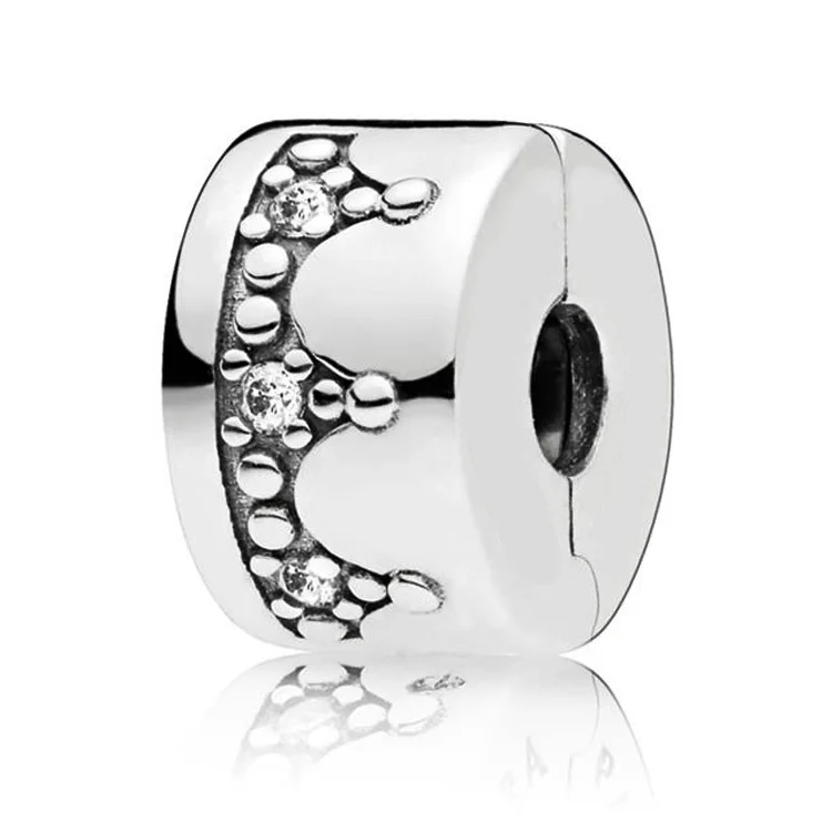 

New Original 100% 925 Sterling Silver Charm Bead Dazzling Crown Clip Charms Stopper Fit Pandora Bracelets Women Diy Jewelry