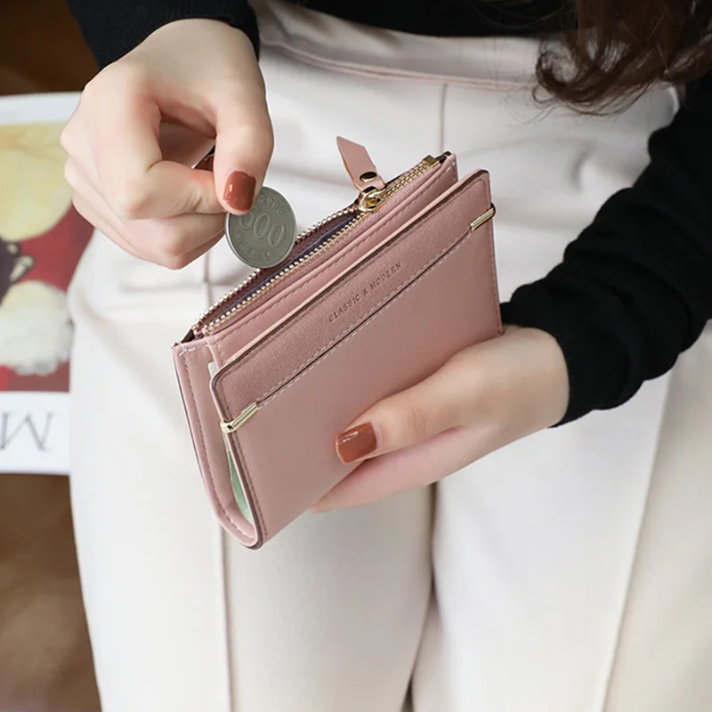 

Women Wallet Fashion Short Zipper Hasp Purse Small Clutch INS buckle PU Leather Female Wallets Card Holder Coin Purse