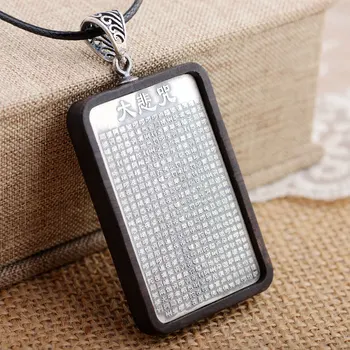 

FNJ 925 Silver Buddha Pendant Square Wood Sandalwood 100% Pure S925 Solid Thai Silver Pendants for Women Men Jewelry Making