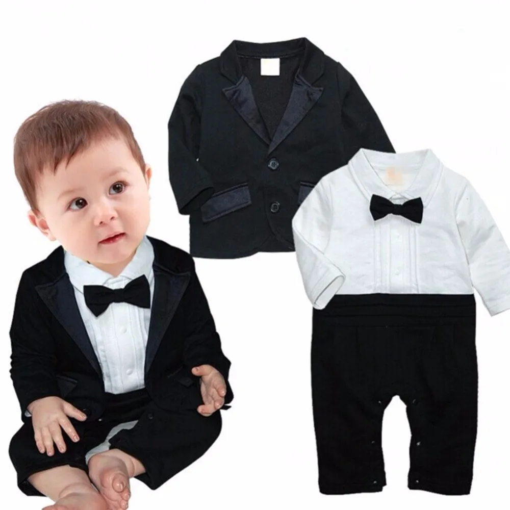 

Ephex Baby's Kids Boys Formal Suits Long Sleeve Romper Bow Two-pieces Outfits Sets